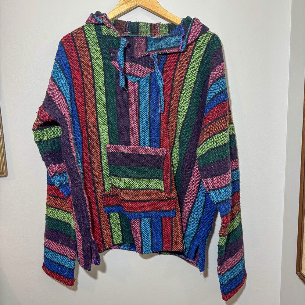 Vtg Baja Hoodie Stripe Jerga Pullover Jacket Surf Boho No Size